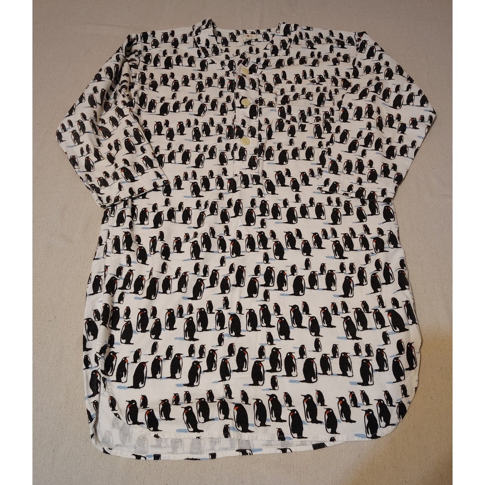J. Crew Oresman Womens‎ Penguin Print Flannel Nightshirt Sleepwear Size S LL